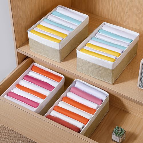 4 Packs T-shirt Drawer Organizers for Clothing,8 Grids Compartment Wardrobe Storage Box, Washable Clothes Organizer for Folded Clothes, Legging, Silk Scarve-12.59''x9.05''x5.9-BeigeWhite - color: BeigeWhite, size: 8 GRIDS-UPGRADED HEIGHT