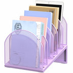 5-Section Desk File Organizer, Metal Mesh Folder Organizer for Documents, Mail & Office Papers (Purple) - color: Purple