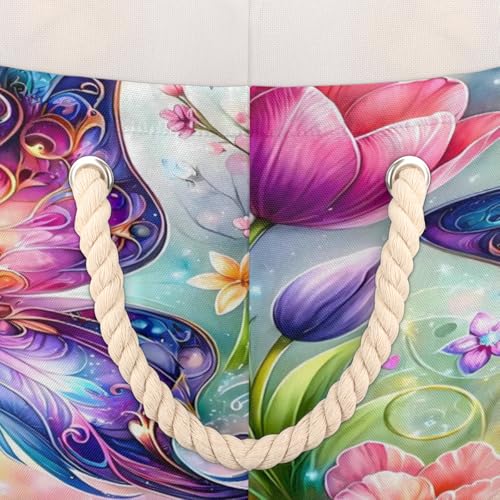 Pardick Spring Flower Butterfly Large Round Storage Basket Collapsible Circle Storage Bin Laundry Hamper With Handle for Kids Toy Blanket Clothes Towel Living Room Nursery Storage Organizer Decor - color: Print 12