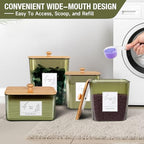Zingbee 4 Pack Laundry Pods Container & Dryer Sheet Holder, Plastic Pod Holder with Lids & Scoops, Laundry Room Organization and Storage Sets for Powder, Detergent, Scent Booster - color: Clear Green-0