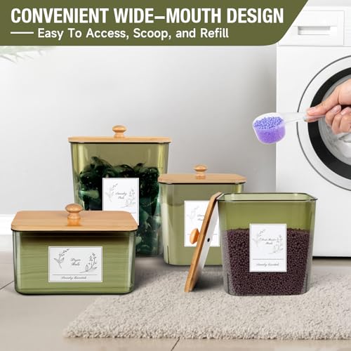 Zingbee 4 Pack Laundry Pods Container & Dryer Sheet Holder, Plastic Pod Holder with Lids & Scoops, Laundry Room Organization and Storage Sets for Powder, Detergent, Scent Booster - color: Clear Green-0