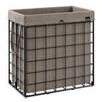 SONGMICS Laundry Hamper, 29 Gal. (110L) Laundry Basket, Collapsible Clothes Hamper, Removable and Washable Liner, Metal Wire Frame, for Bedroom Bathroom, Black and Camel Brown ULCB111N01 - color: Black + Camel Brown, size: 110 L