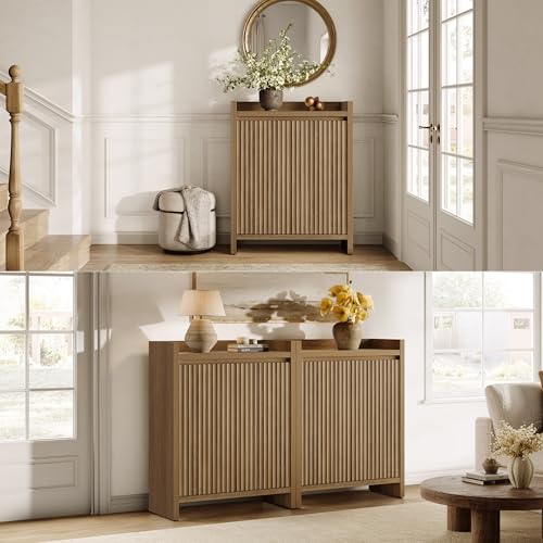 SICOTAS Shoe Cabinet - Fluted Shoe Storage Cabinet for Entryway, 72-Pair Shoes Organizer with Doors & Adjustable Shelves, 3 Pieces Large Shoes Rack Entrance Storage Cabinet for Hallway, Living Room - color: Reclaimed Caramel Oak, size: 3 Pieces