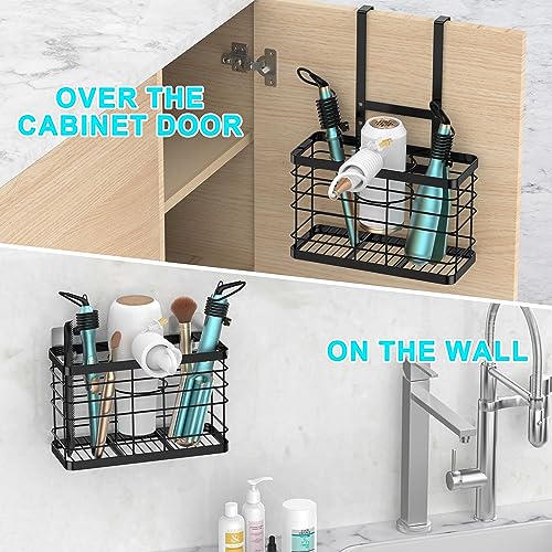 Hair Tool Organizer - Blow Dryer & Hair Dryer Holder Cabinet Door, Bathroom Organizer & Storage Basket for Styling Tools - color: Black-pro