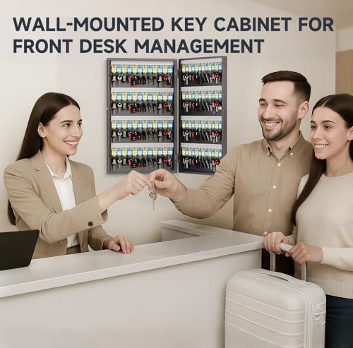 WeHere 96 Key Lock Box Wall Mounted - Commercial Key Cabinet with 3-Digit Combination Lock & Backup Key, Key Organizer Lockbox for Office, Rental, Property Management, Includes Key Tags - size: 96 key(Basic)