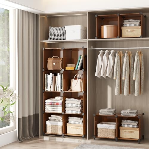 AWTATOS Cube Storage Organizer, Storage Cubes Shelves Bookshelf, 6 Cube Closet Organizers and Storage, DIY Stackable Plastic Clothes Organizer Shelving for Bedroom, Home, Cocoa Brown - color: Cocoa Brown