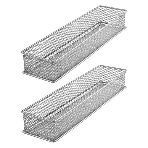 YBM HOME Silver Mesh Drawer Cabinet and or Shelf Organizer Bins, School Supply Holder Office Desktop Organizer Basket (2, 3x12x2 Inch) - size: 3x12x2 Inch