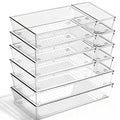 10 Pack Large Drawer Organizer Bins - Clear Plastic Bathroom Drawer Organizer Trays - Heavy Duty Kitchen Drawer Dividers for Utensils - Non-Slip Storage Bins for Makeup, Bedroom, Office Desk - size: 10 Pack
