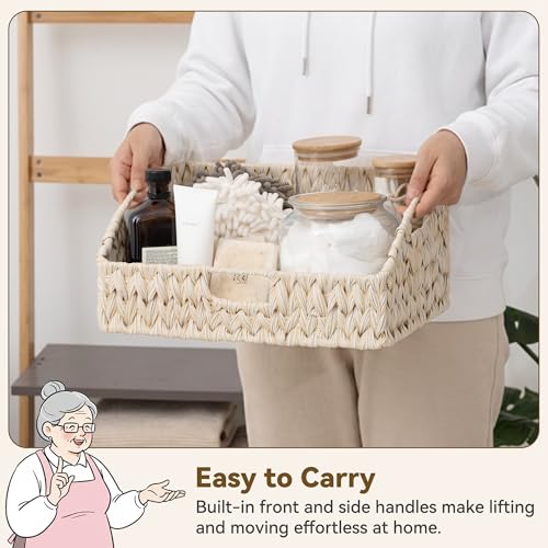 GRANNY SAYS Wicker Storage Baskets for Shelves, Large Wicker Basket with Handles, Trapezoid Woven Baskets for Storage, Decorative Basket for Home Decor, Butter Milk - color: Butter Milk, size: 10¾"D x 15"W x 7¼"H