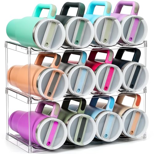 Design for Stanley 40 OZ & Large Bottles & Tumblers with Handle - Acrylic Water Bottle Organizer - Stackable Clear Wine Rack Cup Holder for Home Kitchen Pantry Shelf Countertop Cabinet, 3 Tier Hold 12 - size: 3 Tier for 12