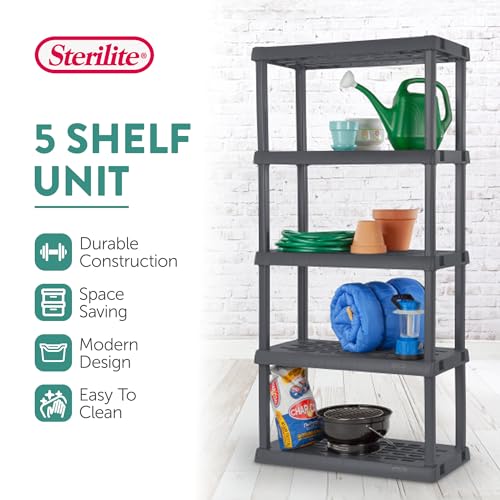 Sterilite 4-Pack 5 Shelf Unit, Heavy-Duty Shelving Storage Rack for Home and Garage, Gray - Multipurpose Plastic Organizer Shelves for Smart Organization - size: 5 Shelf, style: 4 Pack