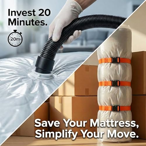 Memory Foam Mattress Vacuum Bag, Heavy-Duty Mattress Storage Bag for Moving and Transport, Mattress Compression Bag with Straps & Dual-Zip Seal (Orange Straps, Twin/Twin XL) - size: Twin/Twin XL