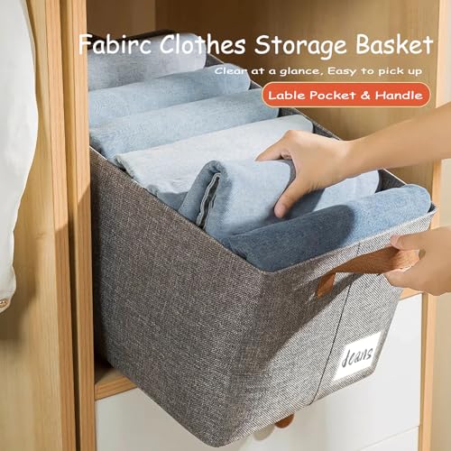 AARAINBOW Linen Closet Organizer Storage Bin with Steel Frame, Stackable Fabric Jeans Baskets for Shelves, 4 Packs Foldable Wardrobe Clothes Box for Sweater Pants Towel Shirt Storage, 23L Gray - color: 4 Gray