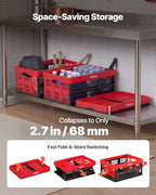 VEVOR Plastic Collapsible Storage Bins, 32L 3 Packs, Stackable Folding Storage Crates with Handles, Holds 26 lbs Per Bin, Foldable Heavy Duty Containers, Space-Saving Baskets, for Home Organizing - size: 32L-Red-3PC