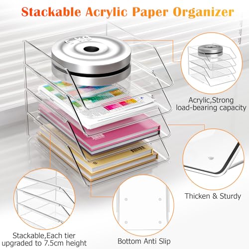 YKLSLH Simple 4 Tier Paper Organizer Letter Tray - Acrylic Stackable Desk File Organizer, Clear Paper Sorter Office Organizer for Letter/A4, Office File Ipad Books Notes Etc - color: 4 Tier-vertical