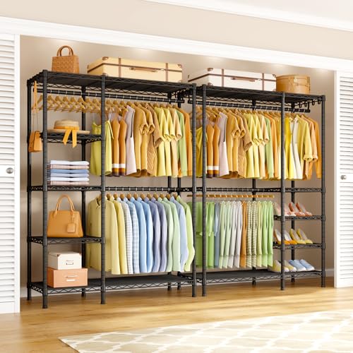 Ulif F2 Clothes Rack, 5 Tiers Heavy Duty Garment Rack for Bedroom, Freestanding Adjustable Closet Storage Organizer, 46.1" W x 15.4" D x 78.3" H, Load 630lbs, Upgraded Black - color: Black