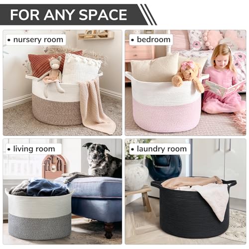 INDRESSME XXXLarge Blanket Basket 21.7" x 21.7" x 13.8" Woven Storage Baskets Soft Cotton Rope Toy Baskets Storage Kids Decorative Laundry for Home, Perfect for Living Room, Black - color: Black, size: 21.7"D x 13.8"H