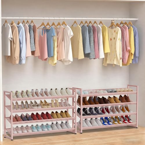Large Shoe Rack 8 Tier Shoe Organizer, Heavy Duty Metal 4-Tier Stackable Shoe Storage Vertical Shoe Rack for Closet Front Door Entrance, Up to 50 Pairs, 44.8" W x 11.4" D x 56.7" H, Pink - color: Pink, size: 8 Tier