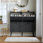 Nicetree Shoe Cabinet with 4 Flip Drawers, Hidden Shoe Rack Cabinet with Metal Legs, Farmhouse Narrow Shoe Storage Cabinet for Entryway, Foyer, Hallway, Black with Hook - color: Black, style: 4-Drawers