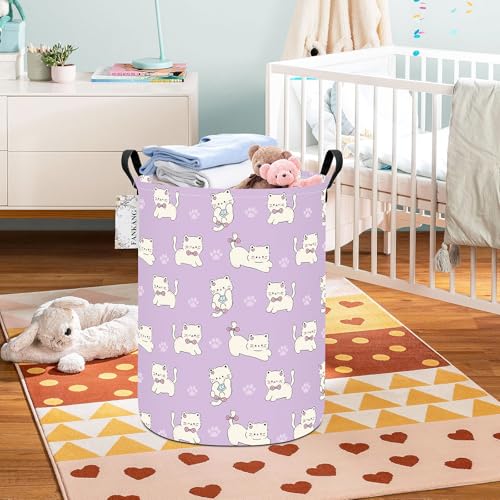 FANKANG Storage Basket, Nursery Hamper Canvas Laundry Basket Foldable with Waterproof PE Coating Large Storage Baskets for Kids Boys and Girls, Office, Bedroom, Clothes,Toys(Cat) - color: Cat