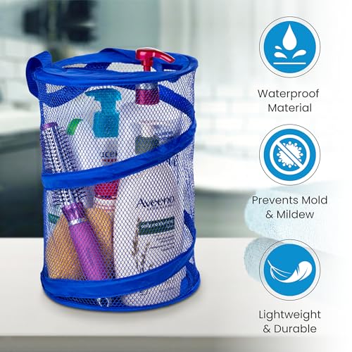 Handy Laundry Foldable Shower Caddy - Collapsible, Portable, Drainage Hole, Carry Handle, Large Compartments. Great Organizer for Camp, Travel, Gym, and Dorm (Blue) - color: Blue, size: Large