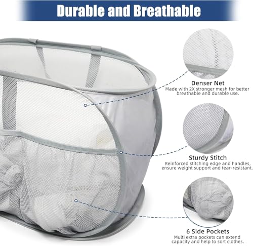 Collapsible Laundry Baskets, Upgrade Pop Up Laundry Hamper with Convenient Bags, Foldable Laundry Basket Mesh Light Weight, Easy to Carry Clothes Hampers for Laundry, Dorm, Toys, Travel 4 Pack - color: Black+Grey+Green+Beige