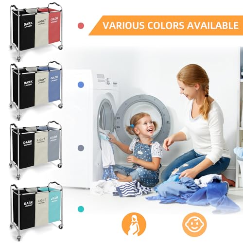 Laundry Basket with Wheels, 240L Laundry Hamper with 3 Clothes Hamper Bag for Dirty Clothes|Toys|Blanket in laundry room/living room/closet storage and organization (Grey) - color: Grey