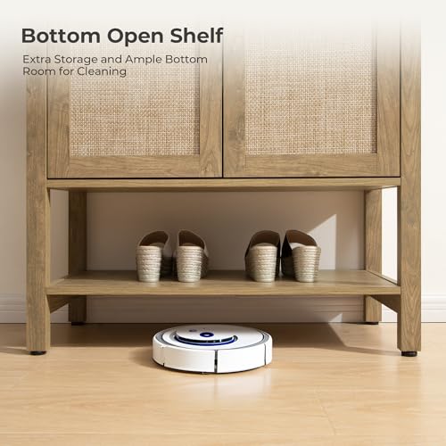 SICOTAS Shoe Storage Cabinet for Entryway - 5 Tier Rattan Entry Shoe Organizer Cabinet with Shelves & Doors, 2 Pieces Farmhouse Boho Shoe Rack for Hallway, Living Room, Closet (Carbon Cherry) - color: Carbon Cherry, size: 2 Pieces