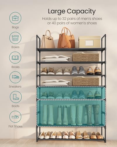 SONGMICS Shoe Rack, 8-Tier Shoe Organizer, Metal Storage Shelf, Upright or Upside Down, for 32-40 Pairs, Stackable, for Entryway, 11.8 x 36.2 x 56.5 Inches, Black ULSA308BH01 - color: Black, size: 8 Tiers (36.2"W)