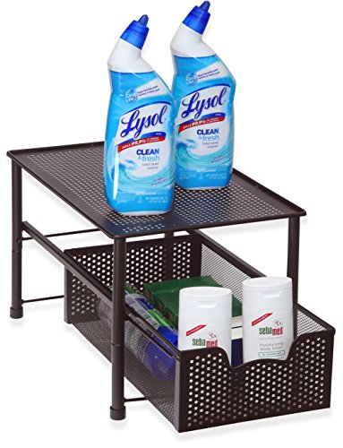 Simple Houseware Stackable Under Sink Cabinet Sliding Basket Organizer Drawer, Bronze - color: Bronze