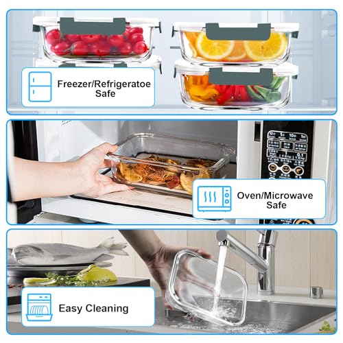 VERONES 5 Pack 36 OZ Glass Meal Prep Containers, Airtight Glass Lunch Containers Set, Glass Food Storage Containers with Lids,Exclusive of BPA, for Microwave, Oven, Freezer & Dishwasher Friendly,Grey - color: Grey