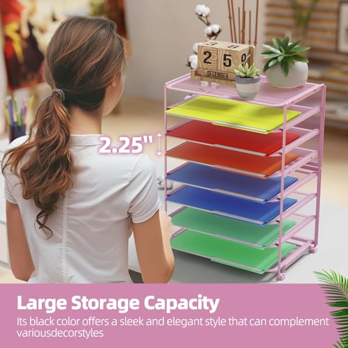 Simple Trending 2 Pack 8 Tier Letter Tray Paper - Mesh Desk File Organizer for Office School Desktop, Pink - color: 2 Pack 8 Tier Pink-Mesh Desk