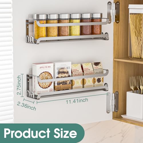LUCYCAZ 2 Pack Wall Mounted Spice Rack with 8 Hooks, Spice Organizer Shelf for Stove Cabinet Pantry Door,Screw or Adhesive Spice Shelf Hanging Wall Spice Rack in Kitchen and RV (Silver, 2 PACK) - color: Silver, size: 2 PACK