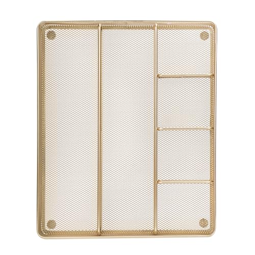 Annova Desk Top Organizer Tray for Office Organization - Metal Mesh - Storage Tray with Dividers for Pens, Desktop Accessories, Bathroom, Kitchen, Makeup and Office Supplies (Large, Gold) - color: Gold, size: Large