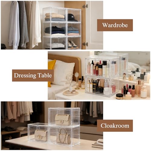 Upgraded X-Large Shoe Storage Boxes 6 Pack Clear Plastic with Magnetic Doors – Display Case Organizer & Sneaker Container Holds Size 12 Shoes, Easy Assembly Shoe Rack Holder - color: 6P