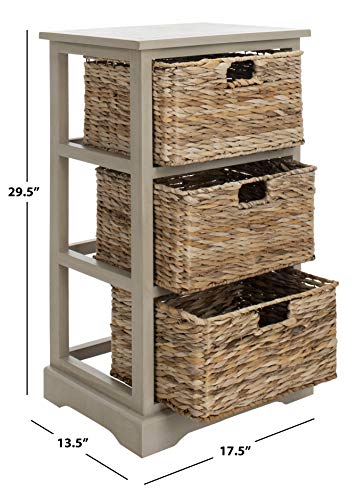 SAFAVIEH Home Collection – Halle Vintage Grey Storage Side Table with Wicker Baskets, Farmhouse Accent Storage, Fully Assembled (AMH5738D) - color: Vintage Grey