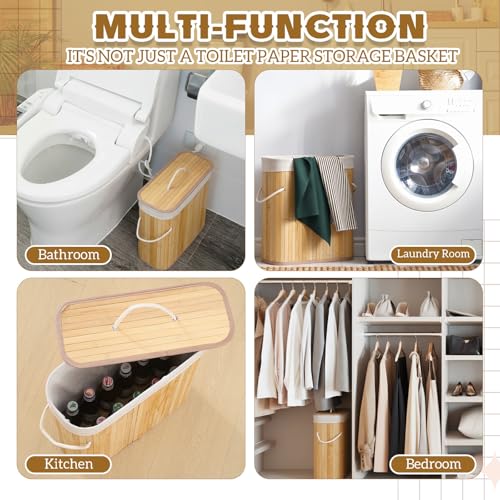 Leinuosen Bamboo Toilet Paper Storage Basket 8 Gallons Toilet Paper Organizer Holder with Lid Waterproof for Kitchen Bathroom Home(Beige,Regular) - color: Beige, style: Regular