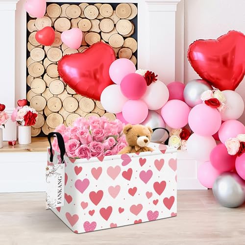 FANKANG Storage Bins,Nursery Hamper Canvas Laundry Basket Foldable with Waterproof PE Coating Storage Baskets for Boys and Girls, Office, Bedroom, Clothes,Toys(Rec-Colorful hearts ） - color: Rec-Colorful hearts