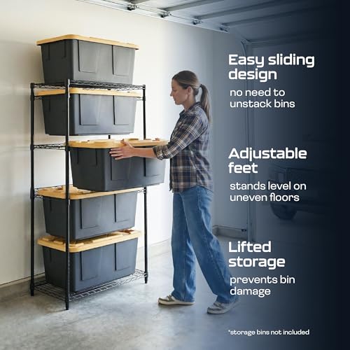 MonsterRAX 5-Tier Side-Load Heavy Duty Garage Slide Bin Storage Rack for 27-Gallon Totes. Industrial metal organization, 250lb capacity, NSF Certified. (Bins not included) (Black) (Black) - color: Black