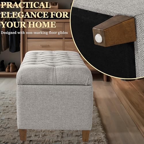 Homepop Home Decor Tufted Ainsley Button Storage Ottoman Bench with Hinged Lid Ottoman Bench with Storage for Living Room & Bedroom, Gray Fabric - color: Gray Fabric