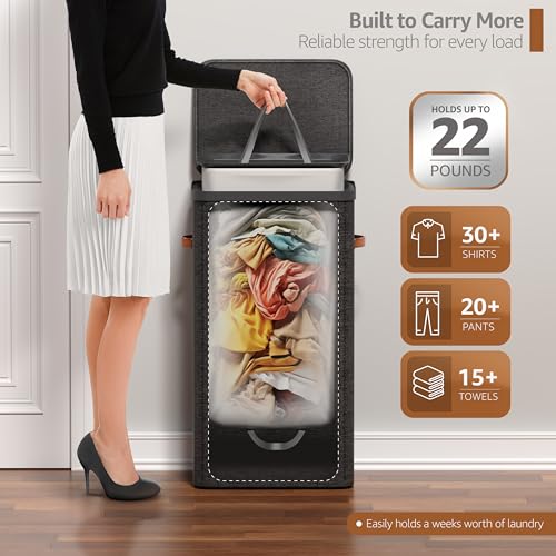 Sorbus Laundry Hamper with Lid - Collapsible Fabric Laundry Basket with Handles and Removable Laundry Bag – 26.5 Gallon (100 L) Dirty Clothes Hamper for Bedroom, bathroom and dorm (Black) - color: Black, size: 1 Compartment