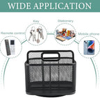 360° Rotating Remote Control Holder, Metal Mesh 5 Compartments Remote Caddy with Handle for Desk or Nightstand Storage, Space-Saving Desk Organizer Style Supply Organizers for Office Desk Accessories