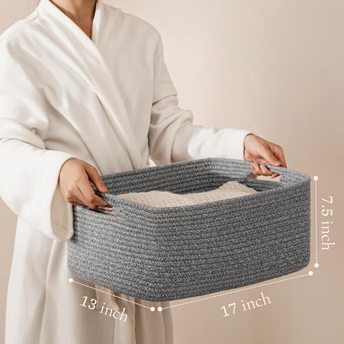 UBBCARE 2 Pack Storage Baskets for Shelves, Large Woven Storage Baskets, Dog Toy Bins, Baskets for Organizing Clothes, Towels, Books, Blanket, 17"L x 13"W x 7.5"H, Grey - color: Grey, size: 2 Pack-17"(L)×13"(W)x7.5"(H)