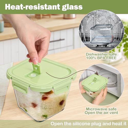 Glass Soup Containers with Lids 32oz - Borosilicate Glass Storage Containers 4 Cup, Freezer to Microwave Safe, Airtight Leak Proof, Square Meal Prep Containers for Lunch Travel- 6 Pack - color: Multicolor6
