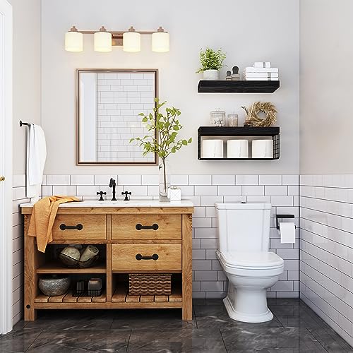 QEEIG Bathroom Shelves Over Toilet - Wall Mounted Floating Shelves Toilet Paper Storage Small Farmhouse Decor Shelf 16 inch Set of 2, Black (019-B2) - color: C. Black, size: 2pcs
