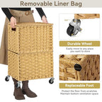 Chrislley 90L Slim Laundry Hamper with Wheels, Rolling Laundry Basket with Lid and Renovable Liner Bag, Handwoven Rattan Organizer for bedroom, bathroom, laundry room (Yellow) - color: Yellow