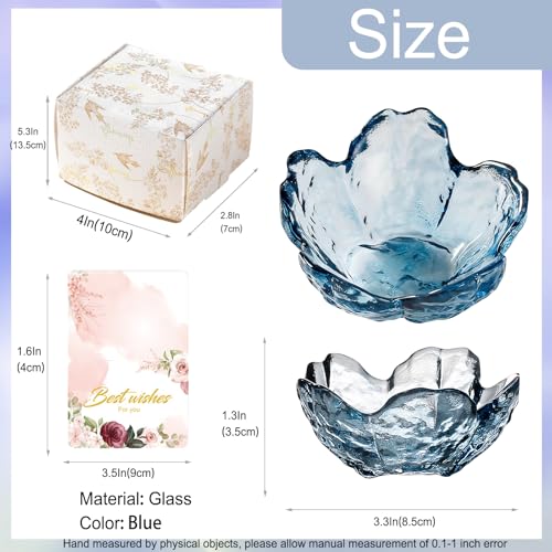 Binoster Blue Flower Glass Ring Dish Jewelry Tray Ring Holder Dish Cute Room Decor Vanity Organizer for Nightstand or Bathroom Aesthetic Trinket Dish Gift for Wife Mom Daughter - color: Deep Blue