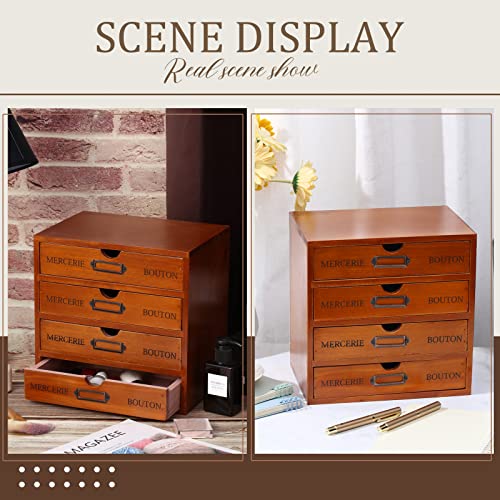 Wesiti 4 Drawer Vintage Wooden Desk Organizer, Apothecary Cabinet Storage Drawers, Rustic Shelf Drawer, Home Office Organizers and Accessories, Embroidery Floss, Craft, Art, Jewelry Storage, Stackable - color: Brown, size: 4 Drawers