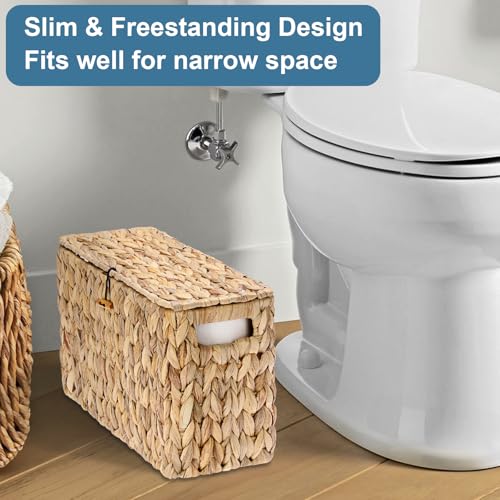 Sumnacon Toilet Paper Basket, Wicker Water Hyacinth Toilet Paper Holder with Handles and Lid, Holds Up to 6 Mega Rolls, Decorative Farmhouse Woven Bathroom Accessories Toilet Tissues Organizer, Large - size: Large