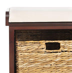 SAFAVIEH Home Collection – Freddy Cherry Storage Bench with Wicker Baskets & Cushion, Entryway Seating Bench, Fully Assembled (AMH5736E) - color: Cherry